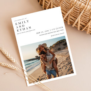 Minimalist Photo Qr Code Beach Wedding Invitation