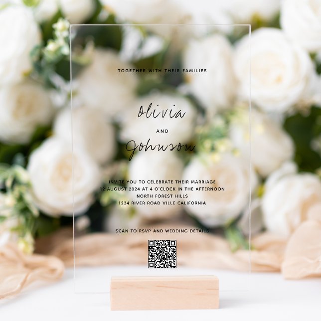 Minimalist Photo Qr Code Wedding Acrylic Invitations (Creator Uploaded)