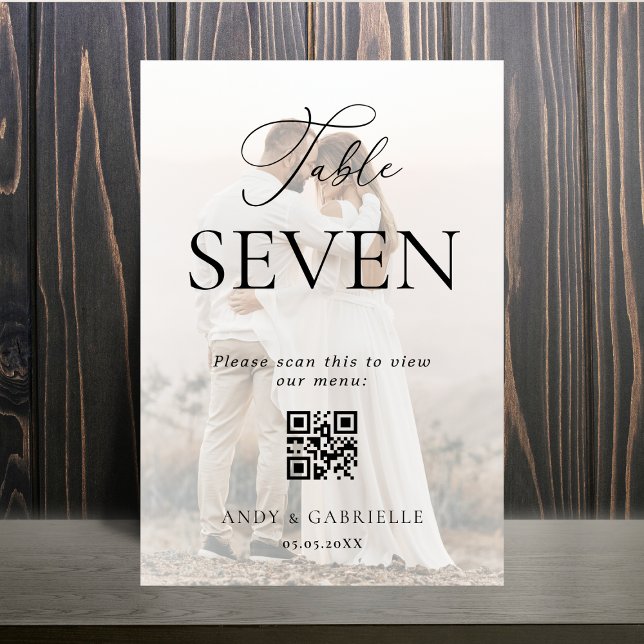Minimalist Photo & QR Code Wedding Menu Table Number (Creator Uploaded)