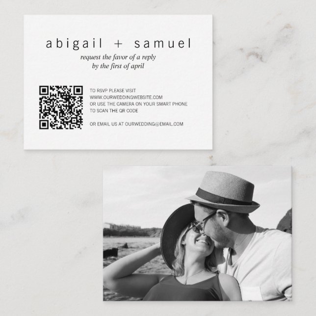 Minimalist Photo QR Code Wedding Mini RSVP Card (Front/Back)
