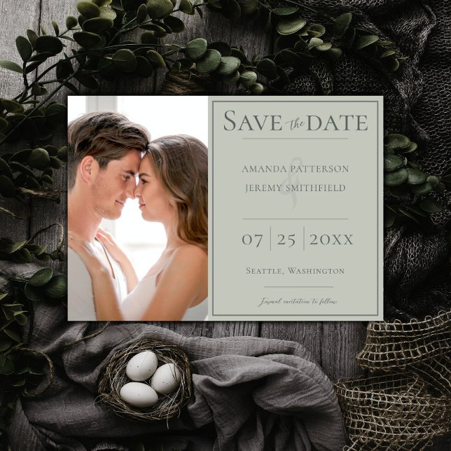 Minimalist Photo | Sage Green Save the Date (Sage Green Minimalist Photo Save the Date)