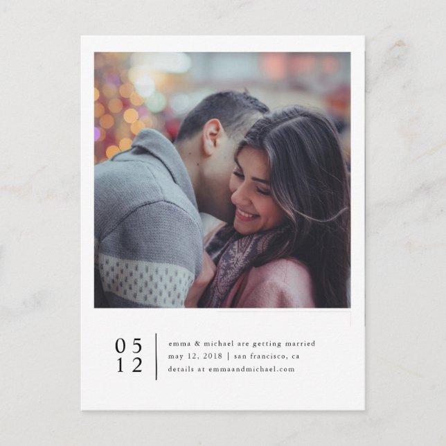 Minimalist Photo Save the Date Announcement Postcard (Front)