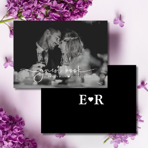 Minimalist Photo Script Monogram Wedding   Black  Guest Book