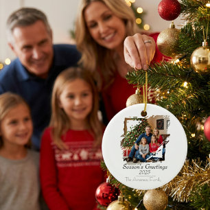 Minimalist Photo Season's Greeting Personalize Ceramic Ornament
