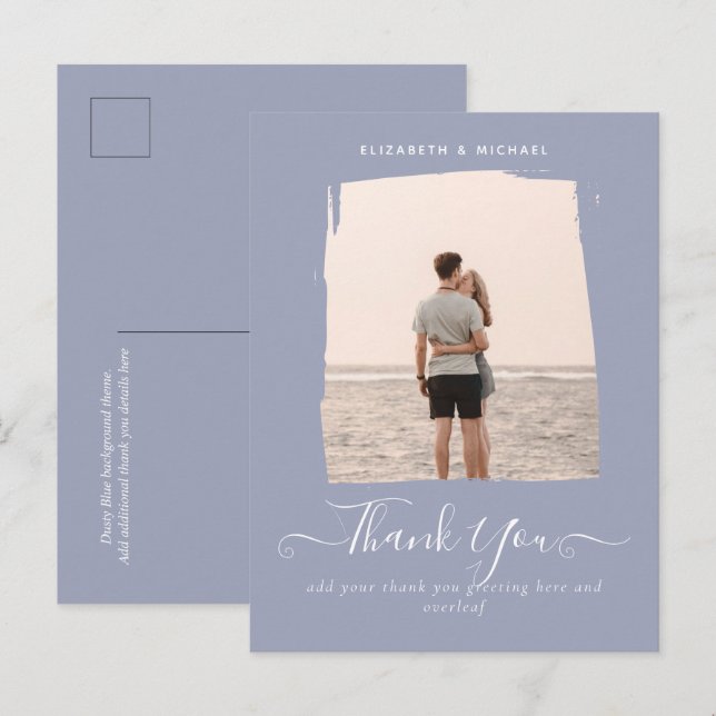 Minimalist PHOTO THANK YOU  Dusty Blue Postcard (Front/Back)