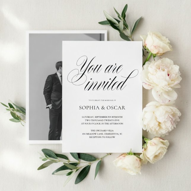 Minimalist Photo Wedding Invitation Elegant Script (Creator Uploaded)