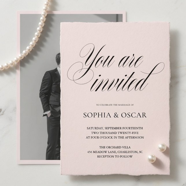 Minimalist Photo Wedding Soft Blush Elegant Script Invitation (Creator Uploaded)