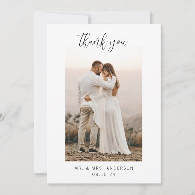 Minimalist Photo Wedding Thank You Card (Back)