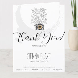 Minimalist Photographer Botanical Camera B&W Thank You Card