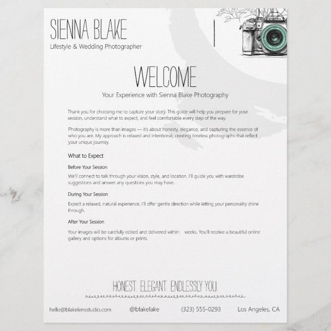 Minimalist Photographer Welcome Packet Template Letterhead (Front)