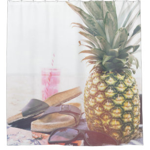 Minimalist photography of pineapple near sandals a