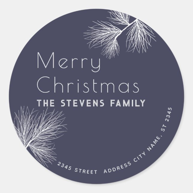 Minimalist pine branch  Merry Christmas Classic Round Sticker (Front)
