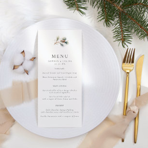 Minimalist Pine Leaves & Pine Cones Winter Wedding Menu