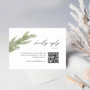 Minimalist Pine Tree Branch Winter QR Code RSVP Enclosure Card