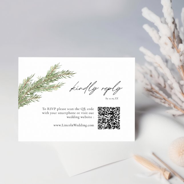 Minimalist Pine Tree Branch Winter QR Code RSVP Enclosure Card (Creator Uploaded)