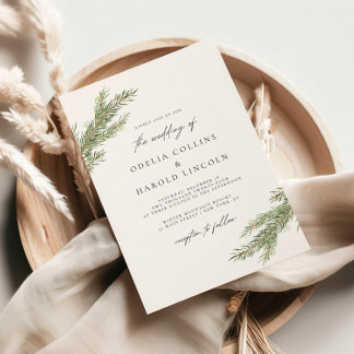 Minimalist Pine Tree Branch Winter Wedding Invitation