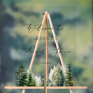 Minimalist pine tree forest bridal shower Welcome Acrylic Sign