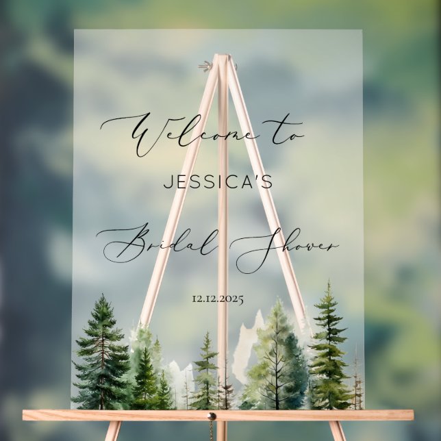 Minimalist pine tree forest bridal shower Welcome Acrylic Sign (Neutral)