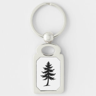 Minimalist Pine Tree – Ink Brush Forest Design on Keychain