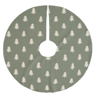Minimalist Pine Tree Neutral Boho Farmhouse Green Brushed Polyester Tree Skirt