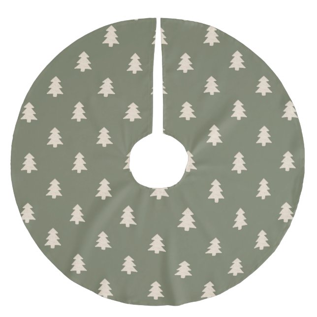 Minimalist Pine Tree Neutral Boho Farmhouse Green Brushed Polyester Tree Skirt (Front)