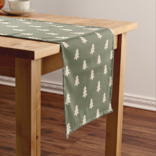 Minimalist Pine Tree Neutral Boho Farmhouse Winter Short Table Runner