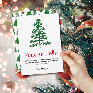 Minimalist Pine Tree Peace on Earth Holiday Card