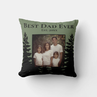Minimalist pine tree personalize Best Dad Ever Throw Pillow