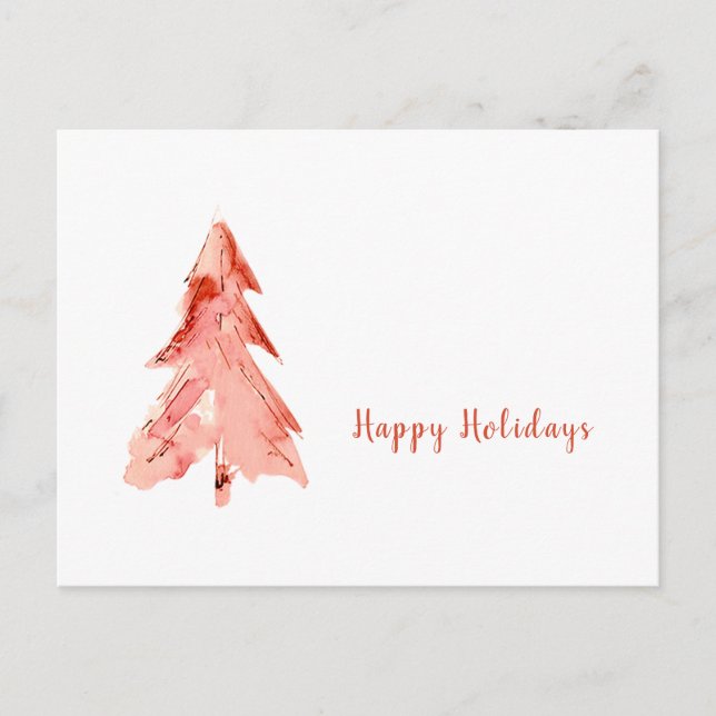 Minimalist Pine Tree Red Watercolor Custom Postcard (Front)