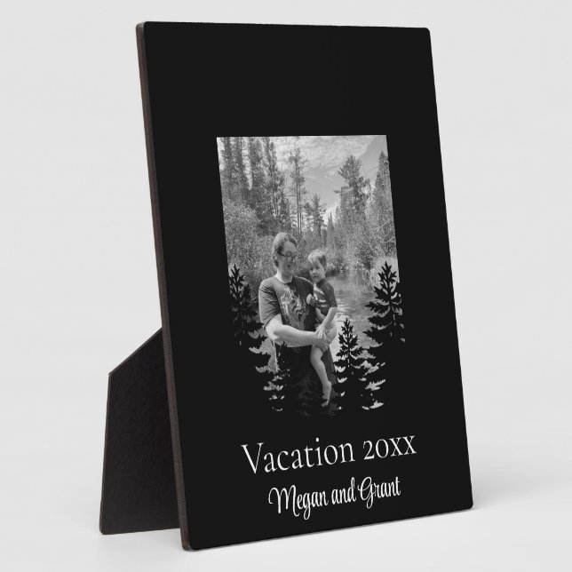 Minimalist pine tree silhouette personalize photo  plaque (Side)