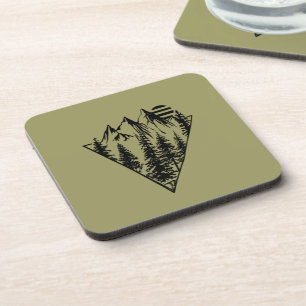 Minimalist pine trees forest scene coaster