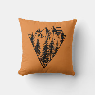 Minimalist pine trees forest scene throw pillow