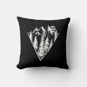 Minimalist pine trees forest scene throw pillow