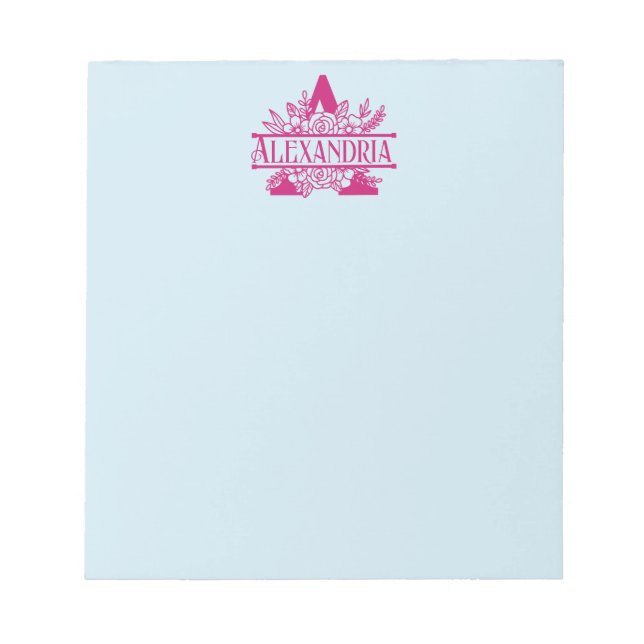 Minimalist Pink and Blue Custom Monogram Name  Notepad (Front)
