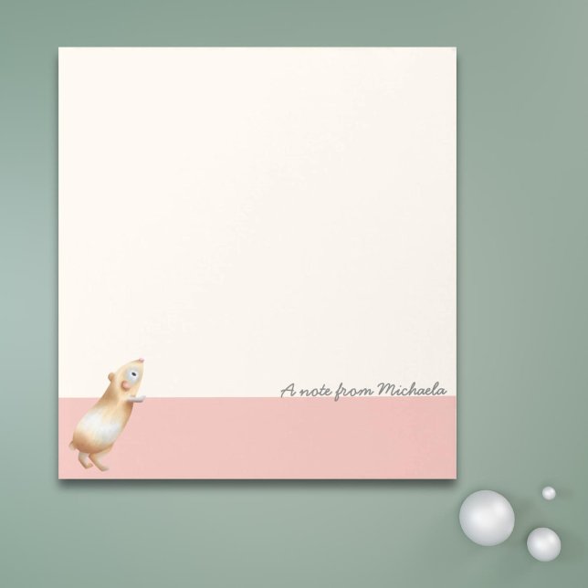 Minimalist Pink and Cream Hamster Personalized Notepad (Creator Uploaded)