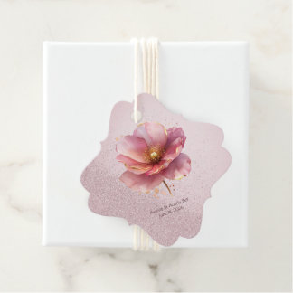 Minimalist Pink and Gold Poppy Wedding Favour Tags