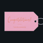 Minimalist Pink and Orange Custom Congratulations Gift Tags<br><div class="desc">A sophisticated and timeless gift tag featuring a soft pink background with elegant script and modern typography in orange. Perfect for adding a personalized touch to wedding gifts,  baby showers,  graduations,  or any celebratory occasion. Customize with your family name or message for a stylish and thoughtful finishing touch.</div>