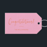 Minimalist Pink and Orange Custom Congratulations Gift Tags<br><div class="desc">A sophisticated and timeless gift tag featuring a soft pink background with elegant script and modern typography in orange. Perfect for adding a personalized touch to wedding gifts,  baby showers,  graduations,  or any celebratory occasion. Customize with your family name or message for a stylish and thoughtful finishing touch.</div>
