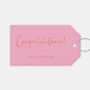 Minimalist Pink and Orange Custom Congratulations Gift Tags