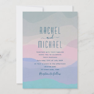 Minimalist Pink and Pastel Blue Wedding Invitation