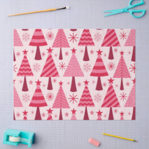 Minimalist  Pink and Red Christmas Trees Pattern  Tissue Paper