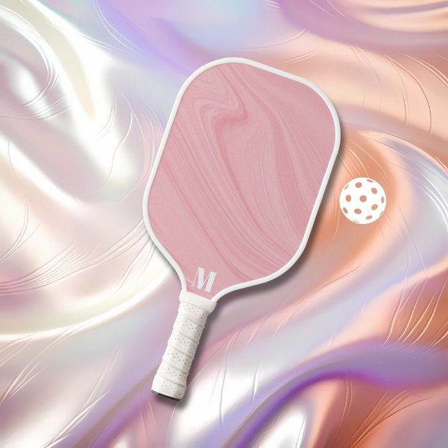 Minimalist Pink and White Modern Monogram  Pickleball Paddle (Creator Uploaded)