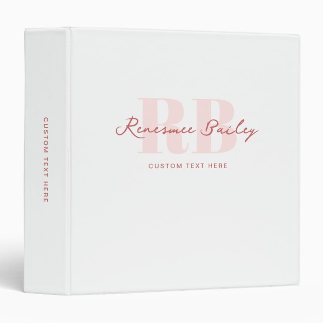 Minimalist Pink and White Monogram  Binder (Front/Spine)