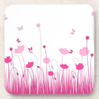 Minimalist Pink and White Poppies Meadow Floral