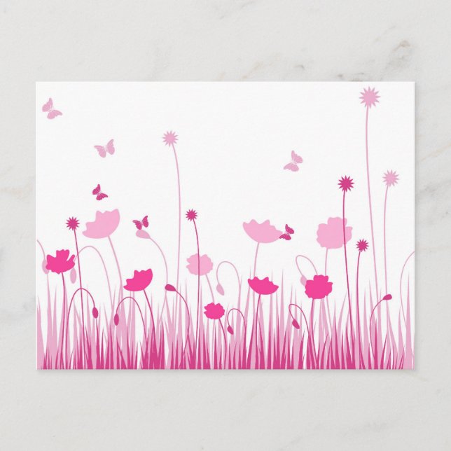 Minimalist Pink and White Poppies Meadow Floral Postcard (Front)