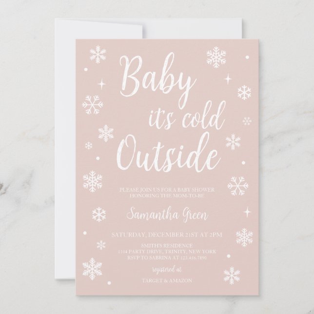 Minimalist Pink Baby It's Cold Outside Baby Shower Invitation (Front)