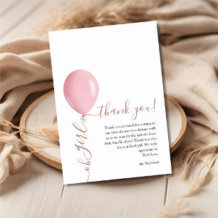 Minimalist Pink Balloon Oh Girl Baby Shower Thank You Card