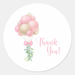 Minimalist Pink Balloons Girl Baby Shower Classic Round Sticker