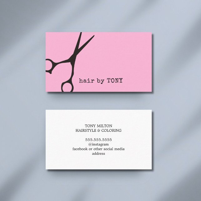Minimalist Pink Black Scissors Hair Stylist Business Card (Creator Uploaded)