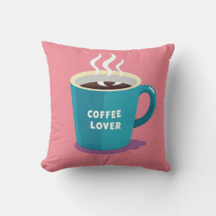 Minimalist Pink Blue Coffee cup lover Throw Pillow